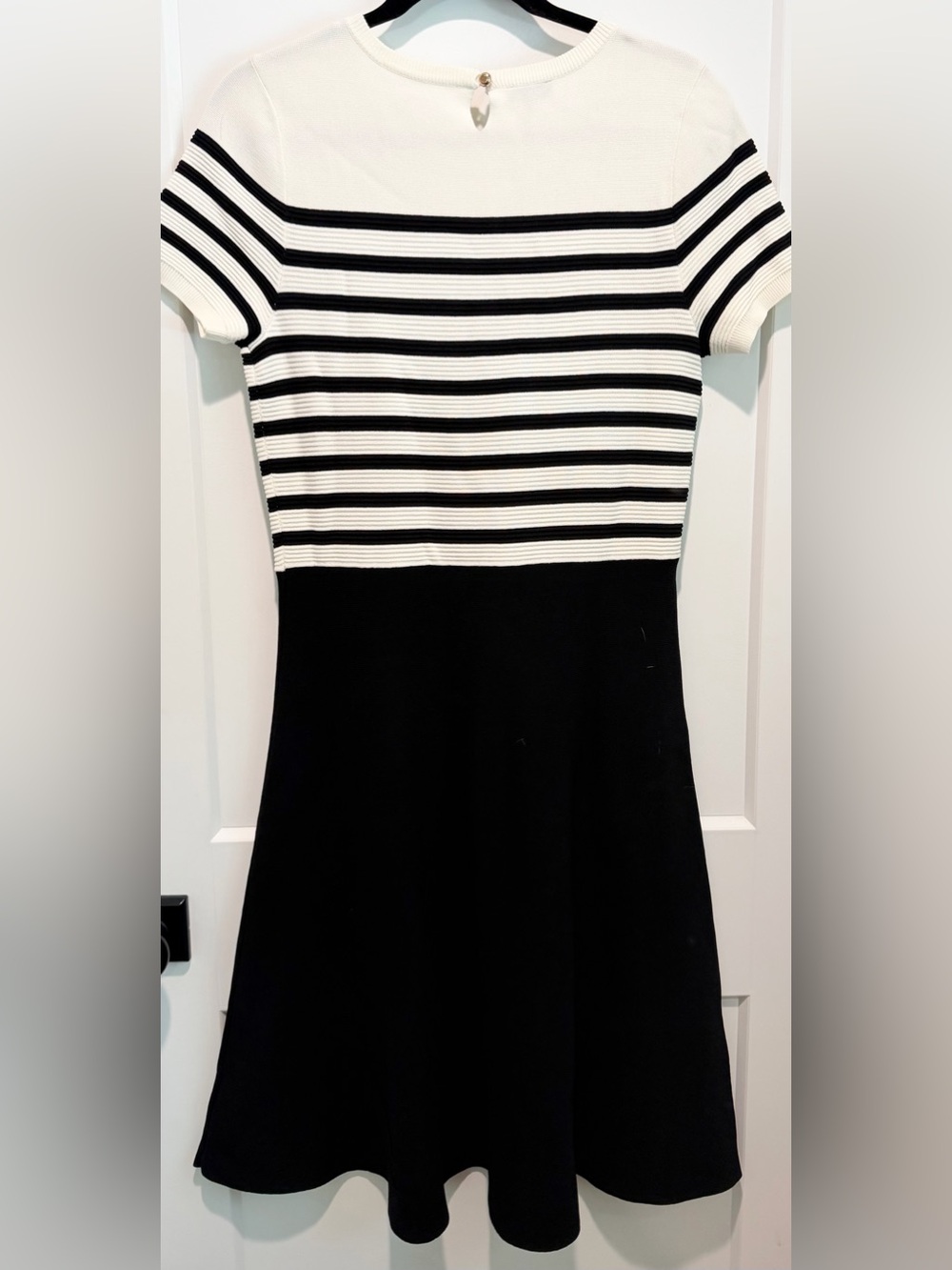 Talbots Petite Striped Sweater Dress Black Ivory Fit Flare MP Fall Preppy - Picture 7 of 9